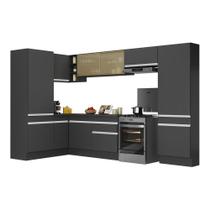 Armário de Cozinha Completa de Canto com Rodapé Veneza Multimóveis MP2090.898 Preto/Branco