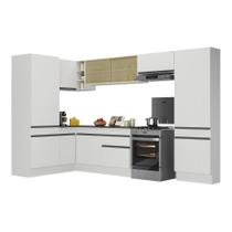 Armário de Cozinha Completa de Canto com Rodapé Veneza Multimóveis MP2090.964 Branco/Preto