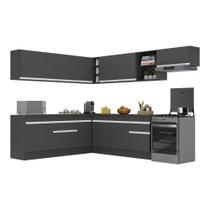 Armário de Cozinha Completa de Canto com Rodapé Veneza Multimóveis MP2103.898 Preto/Branco