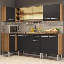 Armário De Cozinha Completa De Canto Madesa Emilly Play Balcão E Aéreo Vidro Reflex Rustic/preto