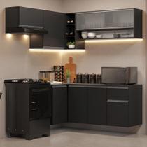Armário de Cozinha Completa de Canto Suspenso 325 cm Preto Nice Madesa 01 Armário de Cozinha Completa de Canto Suspenso 325 cm Preto Nice Madesa 01