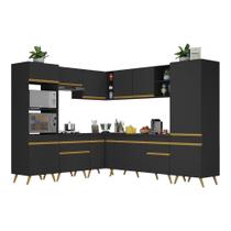 Armário De Cozinha Completa De Canto V2046 Preto/dourado