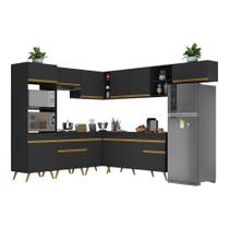 Armário De Cozinha Completa De Canto V2048 Preto/dourado