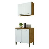 Armário De Cozinha Completa e Lavanderia Com Balcão Ametista Kits Paraná 4 Portas 0,80m Madeirado/ Branco