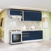 Armário de Cozinha Completa Garrafeiro 100% MDF 260cm Branco/Azul Profundo Celeste Kappesberg