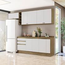 Armário de Cozinha Completa Garrafeiro 100% MDF 280cm Nogueira/Branco Celeste Kappesberg