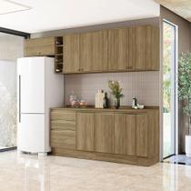 Armário de Cozinha Completa Garrafeiro 100% MDF 280cm Nogueira Celeste Kappesberg