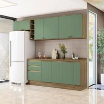 Armário De Cozinha Completa Garrafeiro 100% Mdf 280cm Nogueira/verde Celeste Kappesberg Armário De Cozinha Completa Garrafeiro 100% Mdf 280cm Nogueira/verde Celeste Kappesberg