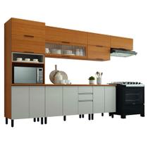 Armário de Cozinha Completa Itatiaia Com Balcão 14 Portas 2 Gavetas Nicho Para Micro Ondas Namur Cinamomo/Off White