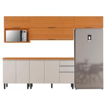 Armário de Cozinha Completa Itatiaia Com Balcão 9 Portas 2 Gavetas Nicho Para Micro Ondas Namur Cinamomo/Off White