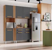 Armário de Cozinha Completa Lavinia em L com balcão e espaço para micro-ondas - Poquema