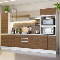 Armário de Cozinha Completa Madesa Smart 100% MDF 300 cm com Balcão e Tampo - Branco/Rustic
