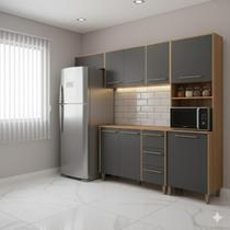 Armário De Cozinha Completa Marina 250cm Com Aéreo para Geladeira e Balcão Armário De Cozinha Completa Marina 250cm Com Aéreo para Geladeira e Balcão