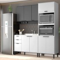 Armário de Cozinha Completa Miami Slim Carraro Branco com Cinza Titânio