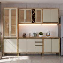 Armário de Cozinha Completa Modulada 5 Peças 13 Portas com Tampo 270cm 100% MDF Barbados Espresso Móveis Bege/Amêndoa/Off White Armário de Cozinha Completa Modulada 5 Peças 13 Portas com Tampo 270cm 100% MDF Barbados Espresso Móveis Bege/Amêndoa/Off White