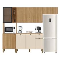 Armário de Cozinha Completa Modulada Com Balcão Nicho Para Micro Ondas Vert Plus Madeirado/Off White