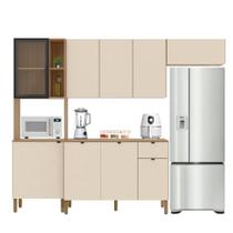 Armário de Cozinha Completa Modulada Com Balcão Nicho Para Micro Ondas Vert Plus Off White/Madeirado