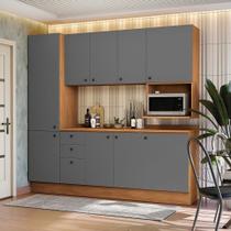 Armário De Cozinha Completa Nicho Micro-ondas 230cm Canela/cinza Sagrado Pixel Kappesberg