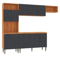 Armário de Cozinha Completa Suspensa com Armário e Balcão 9 Portas 2 Gavetas Malu CL16 Cor Cinamomo/Grafite - Fellicci