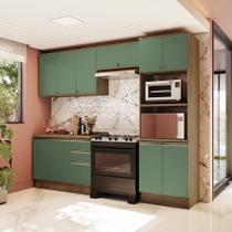 Armário de Cozinha Completa Torre Quente 100% MDF 270cm Nogueira/Verde Celeste Kappesberg