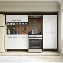 Armário de Cozinha Completo Antonella MDF MDP 186cm com Balcão, Gavetas, Nichos e Paneleiro Design Moderno