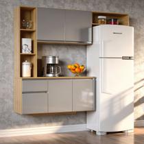 Armário De Cozinha Completo Balcão Suspenso Mel 163cm Com 5 Portas E 1 Gavetas Compacto Cor Damasco Off White Poquema