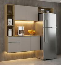 Armário De Cozinha Completo Balcão Suspenso Mel 163cm Com 5 Portas E 1 Gavetas Compacto Cor Damasco Off White Poquema