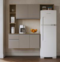 Armário De Cozinha Completo Balcão Suspenso Mel 163cm Com 5 Portas E 2 Gavetas Compacto Cor Damasco Off White Poquema