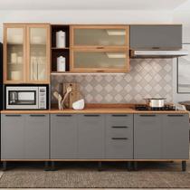 Armário de Cozinha Completo Castanha 2700mm 5 Peças Cinza/Freijó