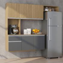 Armário De Cozinha Completo Suspenso Com 5 Portas E 2 Gavetas Compacto Cor Damasco Ripado Cinza Poquema Armário De Cozinha Completo Suspenso Com 5 Portas E 2 Gavetas Compacto Cor Damasco Ripado Cinza Poquema