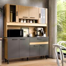 Armário de Cozinha Coral 120cm Design Ripado Compacta com Balcão e Aéreo Nicho Microondas 8 Portas 1 Gaveta MDF MDP Armário de Cozinha Coral 120cm Design Ripado Compacta com Balcão e Aéreo Nicho Microondas 8 Portas 1 Gaveta MDF MDP