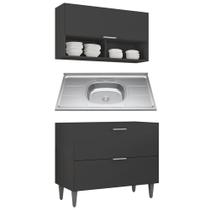 Armário de Cozinha CP01 Com Pia 100cm Pérola Z34 Preto - Mpozenato