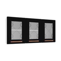 Armário De Cozinha De Aço Aéreo Triplo 120cm Branco preto