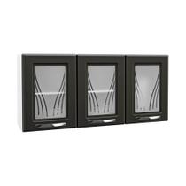 Armário De Cozinha De Aço Aéreo Triplo 120cm Branco preto