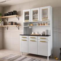 Armário de Cozinha de Aço Kit Triplo com Vidro 6 Portas 3 Gavetas Ágata - Telasul