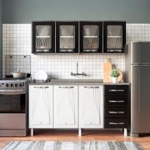 Armário de Cozinha de Aço Star 2 Peças com Vidro e Balcão para Pia Branco/Preto Armário de Cozinha de Aço Star 2 Peças com Vidro e Balcão para Pia Branco/Preto