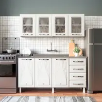 Armário de Cozinha de Aço Star 2 Peças com Vidro e Balcão para Pia Branco