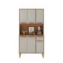Armário De Cozinha De Parede Compacta Moderno Completa Madeira Lagos com 6 Portas - Freijó/Offwhite