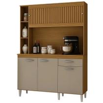 Armário de Cozinha Duda 140cm 5 Portas 1 Gaveta Poquema Cor Damasco Off White Ripado 3D Armário de Cozinha Duda 140cm 5 Portas 1 Gaveta Poquema Cor Damasco Off White Ripado 3D