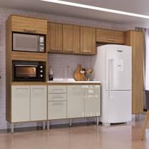 Armário de Cozinha Elóra com Balcão para Pia 11 Portas 2 Gavetas Naturalle/Cristalo - Pnr Móveis Armário de Cozinha Elóra com Balcão para Pia 11 Portas 2 Gavetas Naturalle/Cristalo - Pnr Móveis