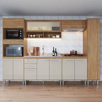 Armário de Cozinha Elóra com Balcão para Pia e Cooktop 11 Portas 2 Gavetas Naturalle/Cristalo - Pnr Móveis Armário de Cozinha Elóra com Balcão para Pia e Cooktop 11 Portas 2 Gavetas Naturalle/Cristalo - Pnr Móveis