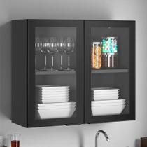 Armário de Cozinha em Aço 2 Portas de Vidro 80cm Dobradiças Slow Motion Exclusive Itatiaia