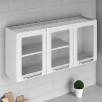 Armário de Cozinha em Aço 3 Portas com Vidro 120cm Dobradiças Slow Motion Tarsila Itatiaia