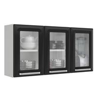 Armário de Cozinha em Aço 3 Portas de Vidro 105cm Luce Itatiaia Preto/Branco Armário de Cozinha em Aço 3 Portas de Vidro 105cm Luce Itatiaia Preto/Branco