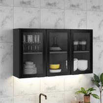 Armário de Cozinha em Aço 3 Portas de Vidro 120cm Dobradiças Slow Motion Exclusive Itatiaia