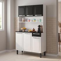 Armário de Cozinha em Aço 6 Portas 1 Gaveta com Tampo e Nicho 182 x 105cm Rose Itatiaia Branco/Preto Armário de Cozinha em Aço 6 Portas 1 Gaveta com Tampo e Nicho 182 x 105cm Rose Itatiaia Branco/Preto