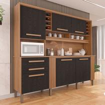 Armário de Cozinha Espanha 6 Portas 2 Gavetas Cinamomo/Preto - Pnr Móveis