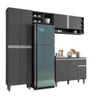 Armário de Cozinha Florença Branco 5 Portas e Nichos Moderno Cor:Cinza