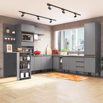 Armário de Cozinha Hermínia 13 Portas 3 Gavetas Cinza - Pnr Móveis