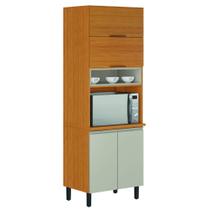 Armário de Cozinha Itatiaia Paneleiro Com Nicho Para Micro Ondas 4 Portas 2 Nichos Cinamomo/Off White Namur